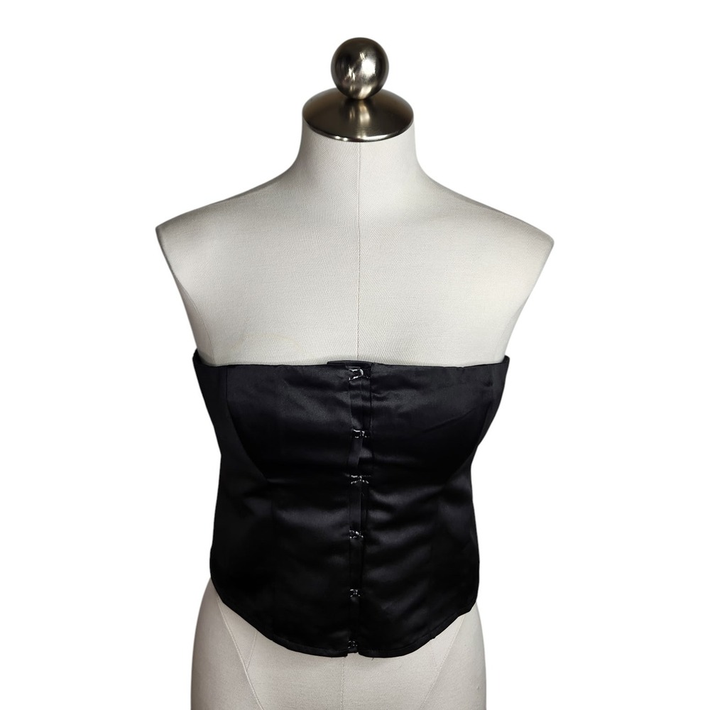 Reformation Jaclyn Corset Top Women 6 Black Strapless Hook Eye Satin Deadstock